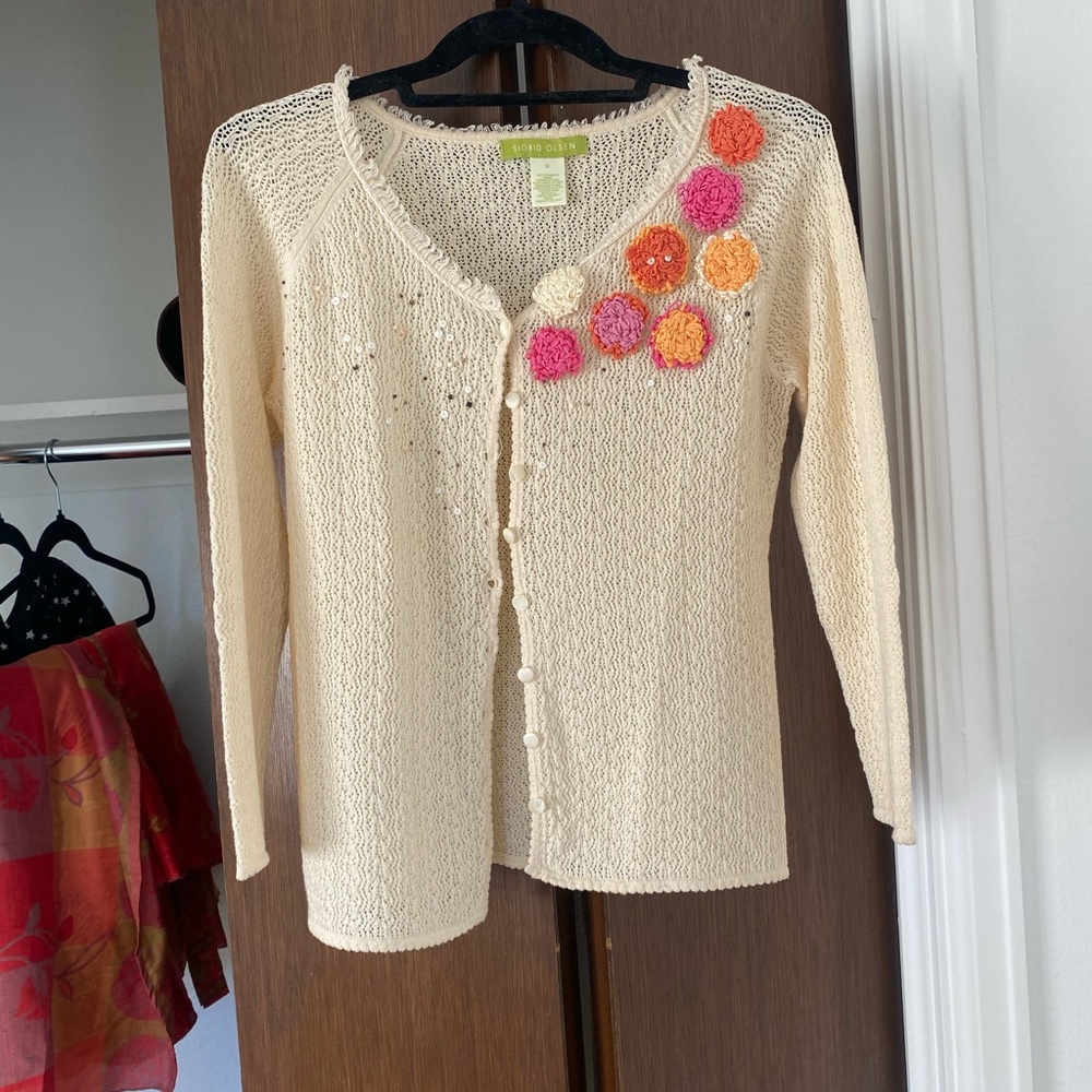 Sigrid Olsen white flower sweater